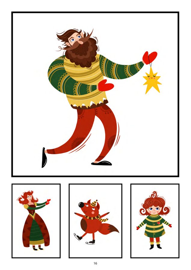 Winter Family Character Design mit Figuren und Sticker-Motiven